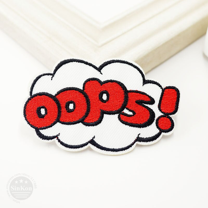 OOPS (Size: 5.3x8.3 cm) Patches Badges Iron Op Geborduurde Patch Voor Doek Cartoon Badge Patches kledingstuk Applicaties DIY Accessoire