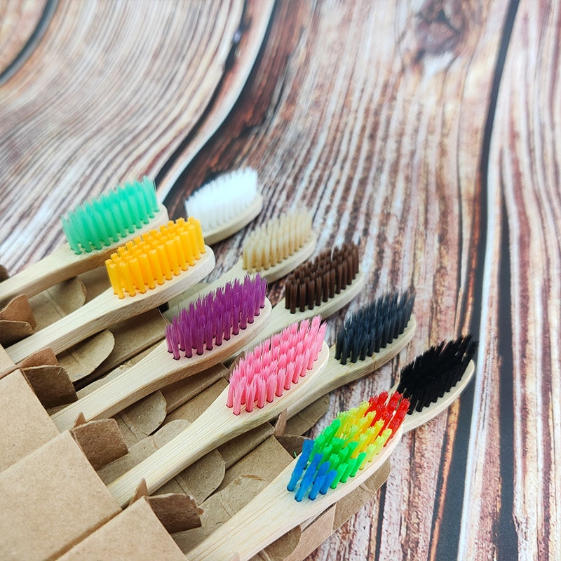 10pcs mixed color bamboo toothbrush Eco Friendly wooden Tooth Brush Soft Tip Charcoal adults oral care with box
