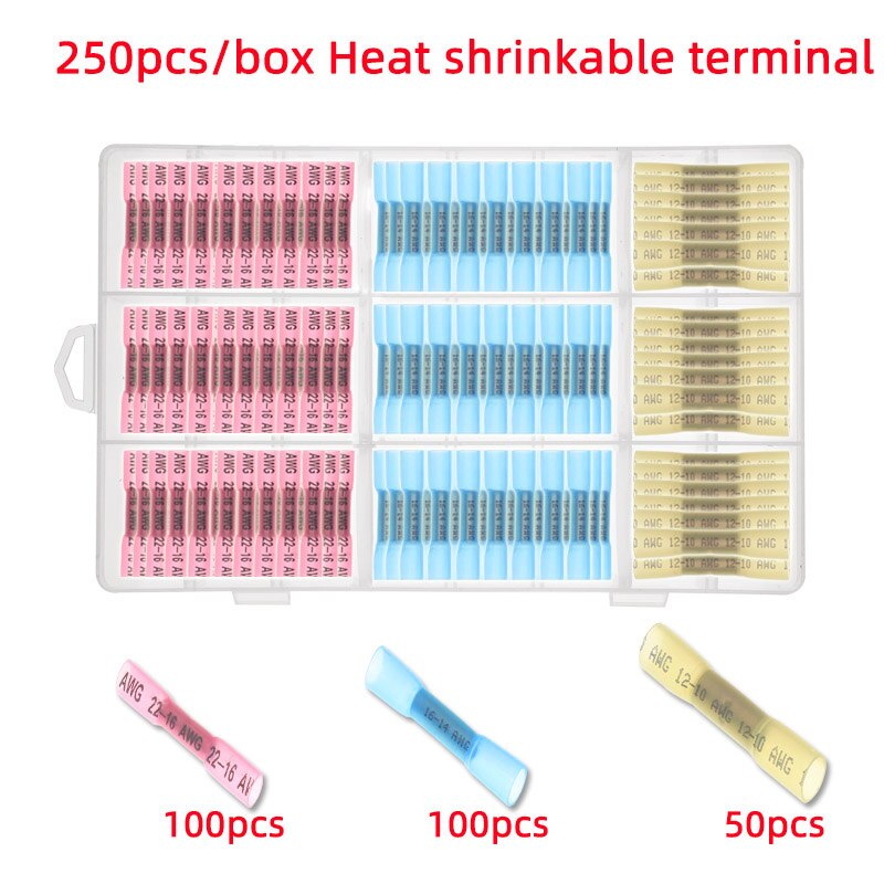 Heat shrinkable connector waterproof wire connector and heat shrinkable sheath connector-wire connector with wire stripper: 250pcs-BHT box
