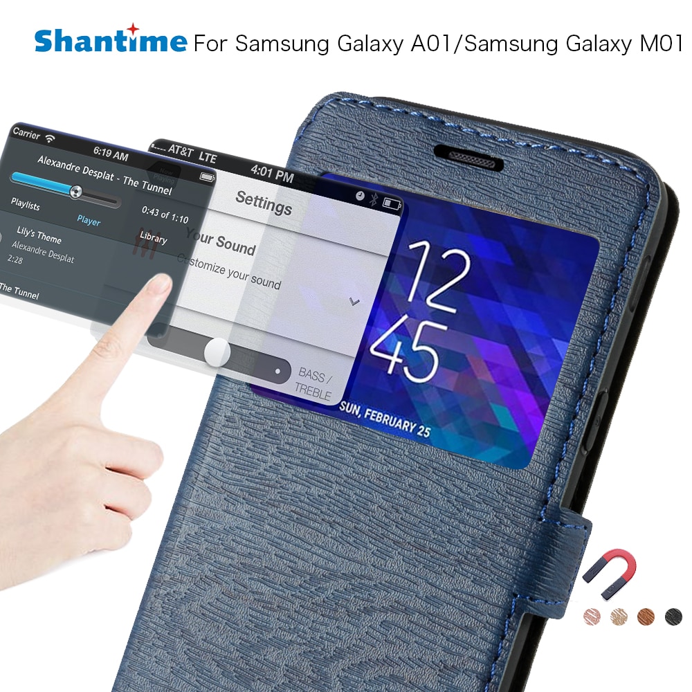 Di Cuoio DELL'UNITÀ di elaborazione Cassa Del Telefono Per Samsung Galaxy A01 Finestra di Visualizzazione di Vibrazione di Caso Per Samsung Galaxy M01 Libro Caso Molle di TPU copertura Posteriore del Silicone