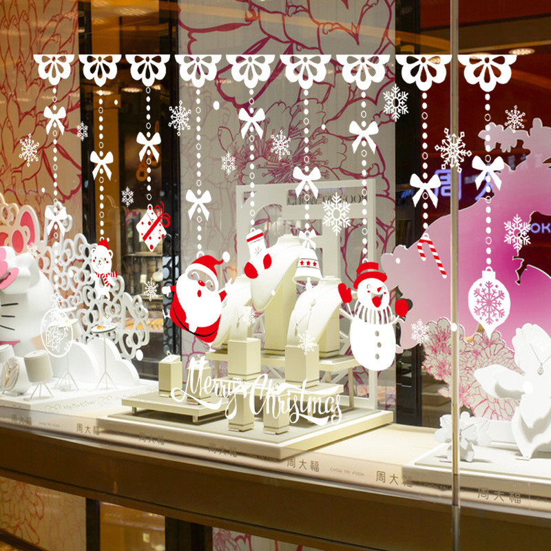 Kerst Thema Venster Etalage Stickers Moderne Kunst Muurschilderingen Thuis Decoratie Cartoon Sneeuwpop Muurstickers