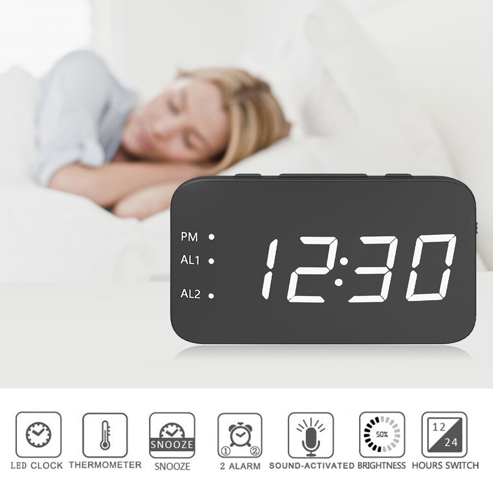 LED Digital Alarm Clock Voice Control Temperature Display Electronic Clock Dual Power Supply Mode for Home Travel