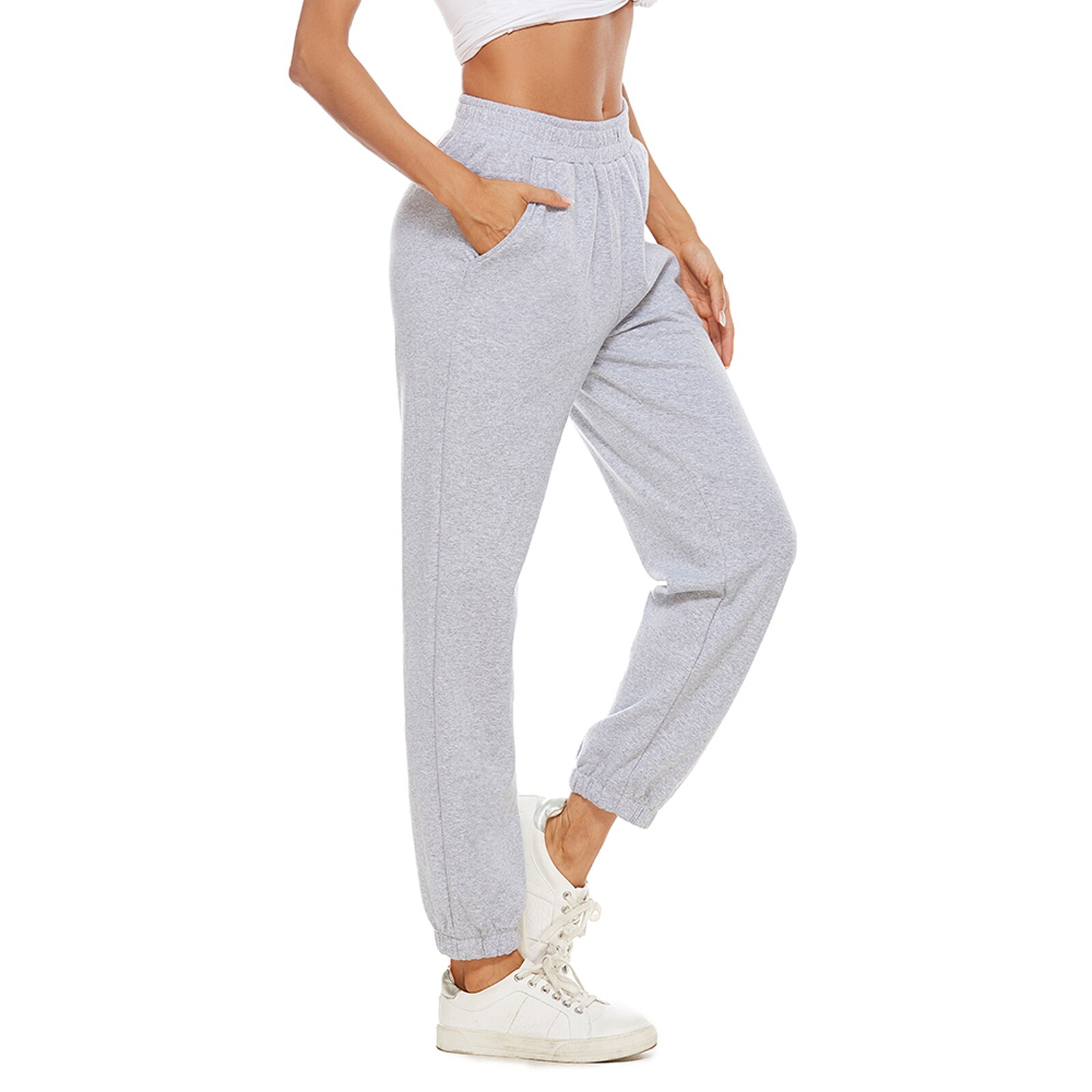 Women's Casual Sport Pants - Elastic Waist, Pockets, Breathable, Loose Fit