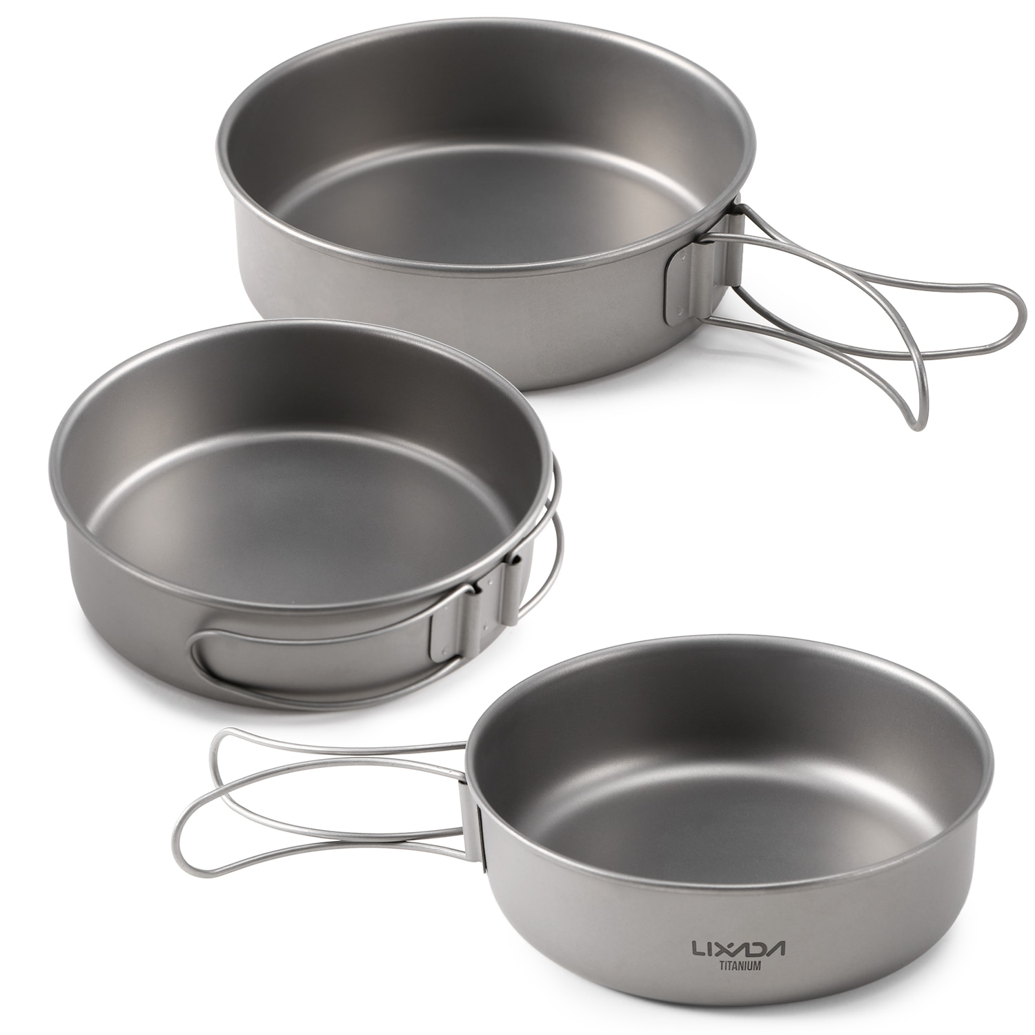 Lixada 3 st titan skålar set ultralätt titan middag skål pan vikbara handtag för utomhus camping vandring picknick servis