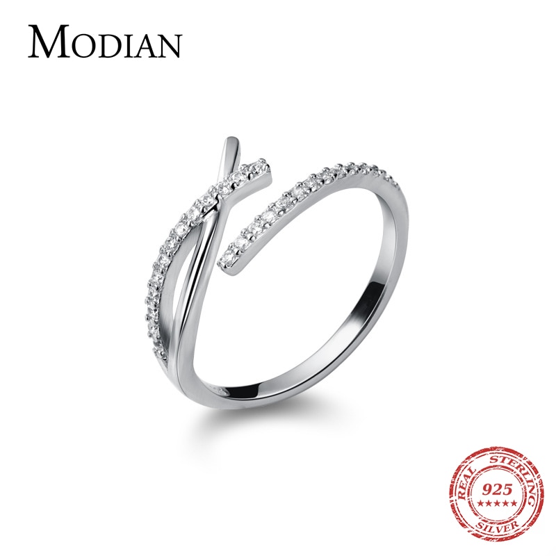 Modian-Anillo de plata de primera ley y circón para mujer, sortija ajustable, plata esterlina 925, Circonia cúbica, zirconia, circonita, zirconita, forma geométrica cruzada