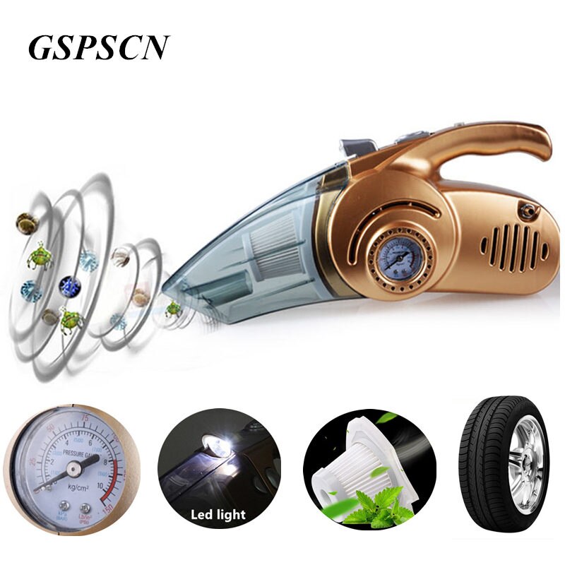 GSPSCN Portable Handheld 150 PSI Car Auto Inflatable pump Air Compressor with 120W LED Light Wet and Dry Dual Use Vacuum Cleaner