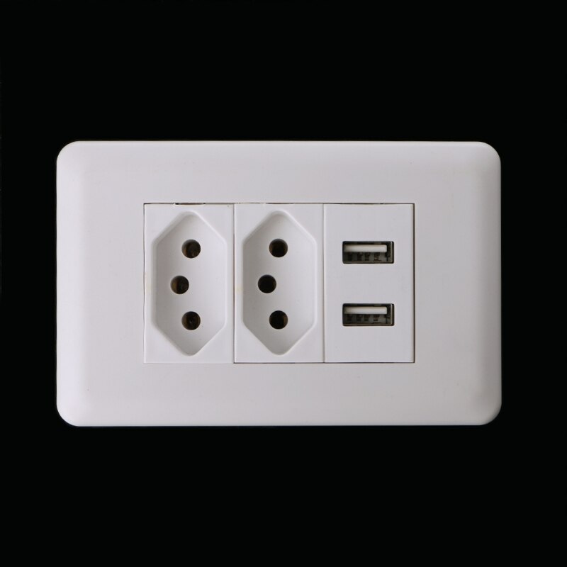 Wall Power Brazil Socket 15A Brasil Standard Double Soquete 5V 2100mA Dual USB Charger Port 115mm*75mm AC 110~250V