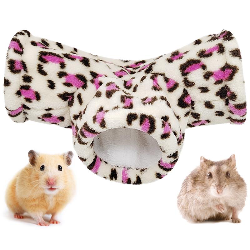 Hamster Toy Hamster Tunnel Bed Warm Plush Soft Cage Hamster Tube Toy 3-Way Small Animal Tunnel Toys for Hamster Guinea Pig: Pink Leopard Print