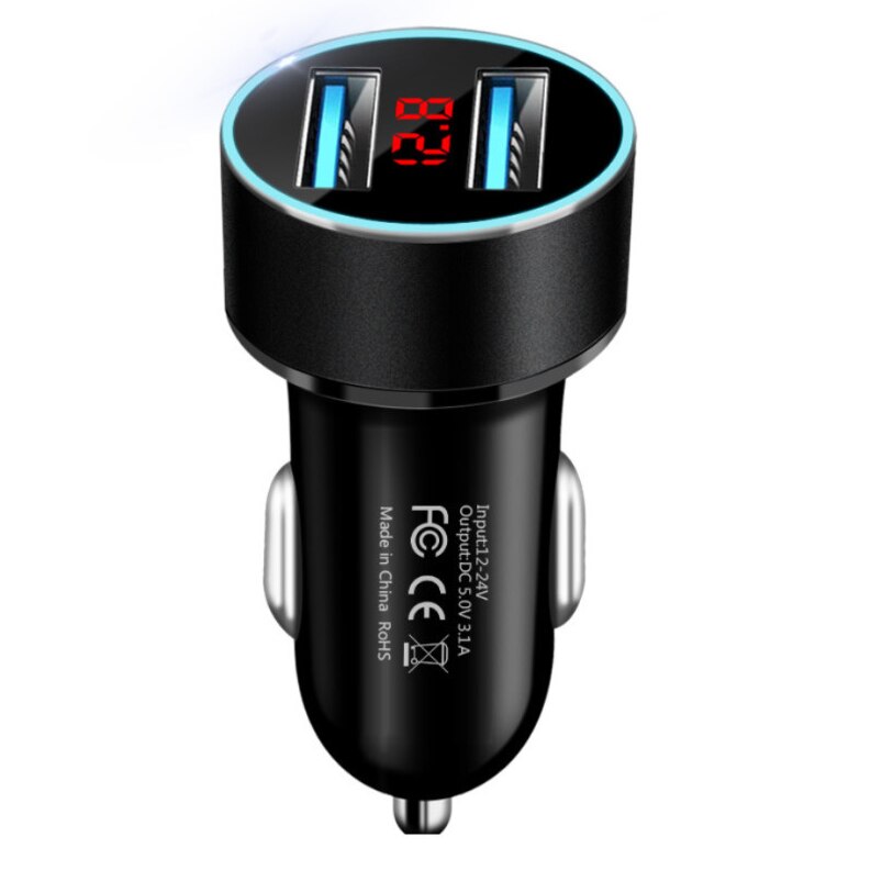 Enchufe de mechero para coche con USB Dual de 3,1a, 12-24V, adaptador rápido con estilo para coche, cargador de coche, alimentación de 2 puertos con pantalla LCD