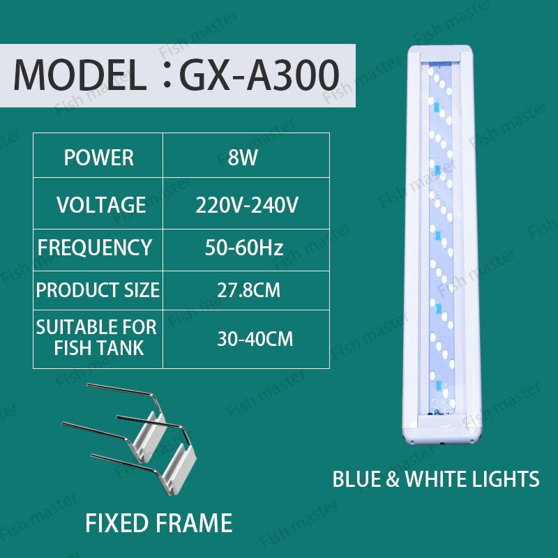 Fish tank light led light aquarium full spectrum brightening waterproof lighting grass tank light energy grass lamp: 30CM white and blue