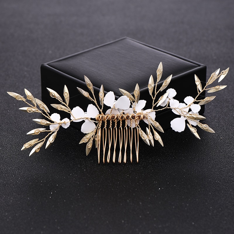 Oro tiara Pettini Dei Capelli di Perle di Cristallo Monili Dei Capelli Delle Donne di Strass fatto a mano Dei Capelli Del Fiore Pettini Da Sposa Accessori per Capelli Da Sposa