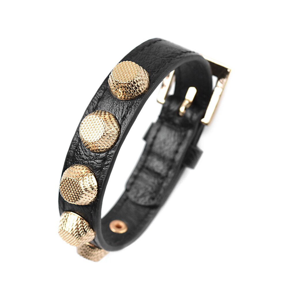 Punk Sieraden Voor Vrouwen Goud Legering Klinknagel Armband Zwart Lederen Armband Voor Mannelijke Accessoires Cadeau