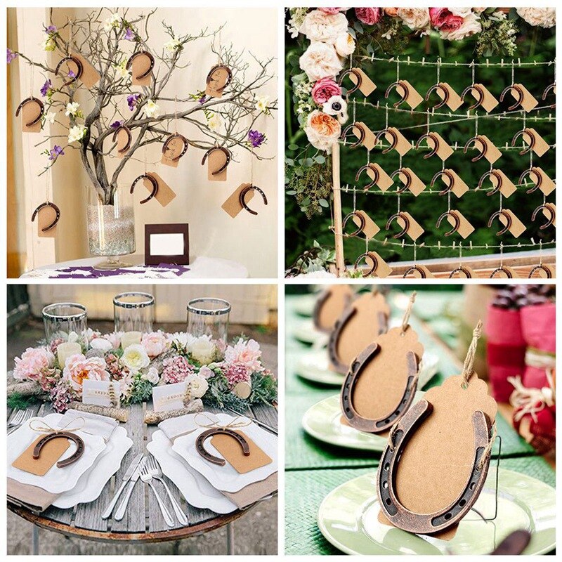 10 pçs boa sorte horseshoe favores do casamento com kraft tags rústico ferradura presentes para decorações de festa de casamento do vintage