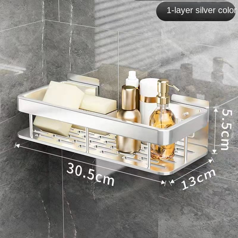 Luxury Bathroom Shelves Without Drilling Rustproof Aluminum Shower Wall Shelf Shampoo Towel Holder Bathroom Organizer Accessorie: Ivory