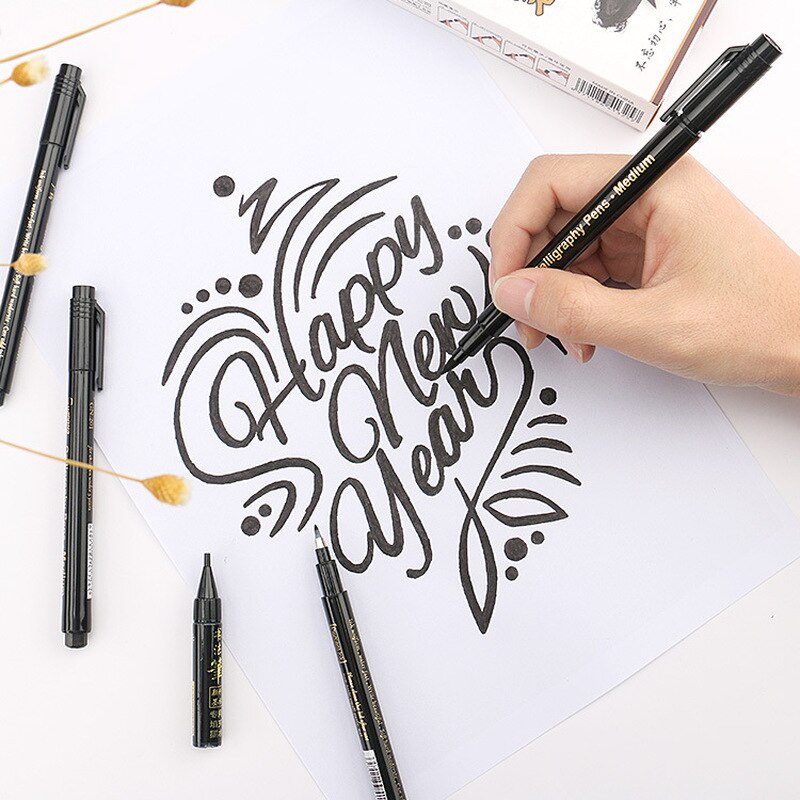 3 Black Chinese Calligraphy Brush Pen Japanese Hand Lettering Writing Drawing Painting Practice Office School Art Singnature Pen