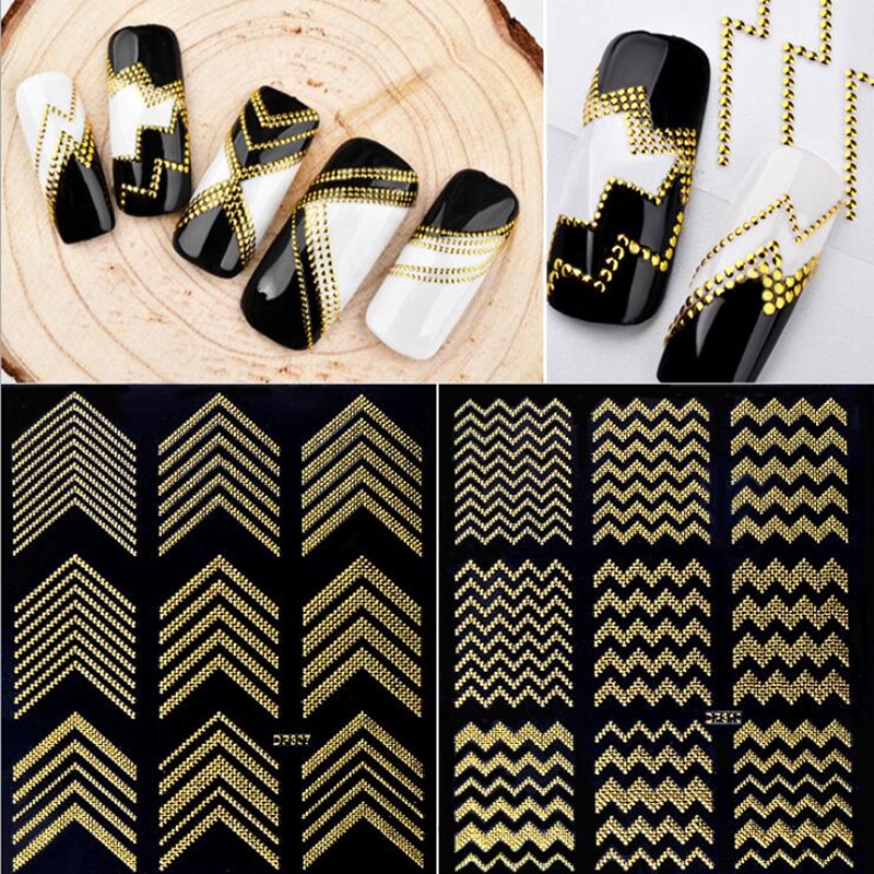 Gold Metal 3D Nail Stickers Strepen Golf Lijn Diy Nail Art Adhesive Manicure Transfer Sticker Water Slide Nail Tips Stickers
