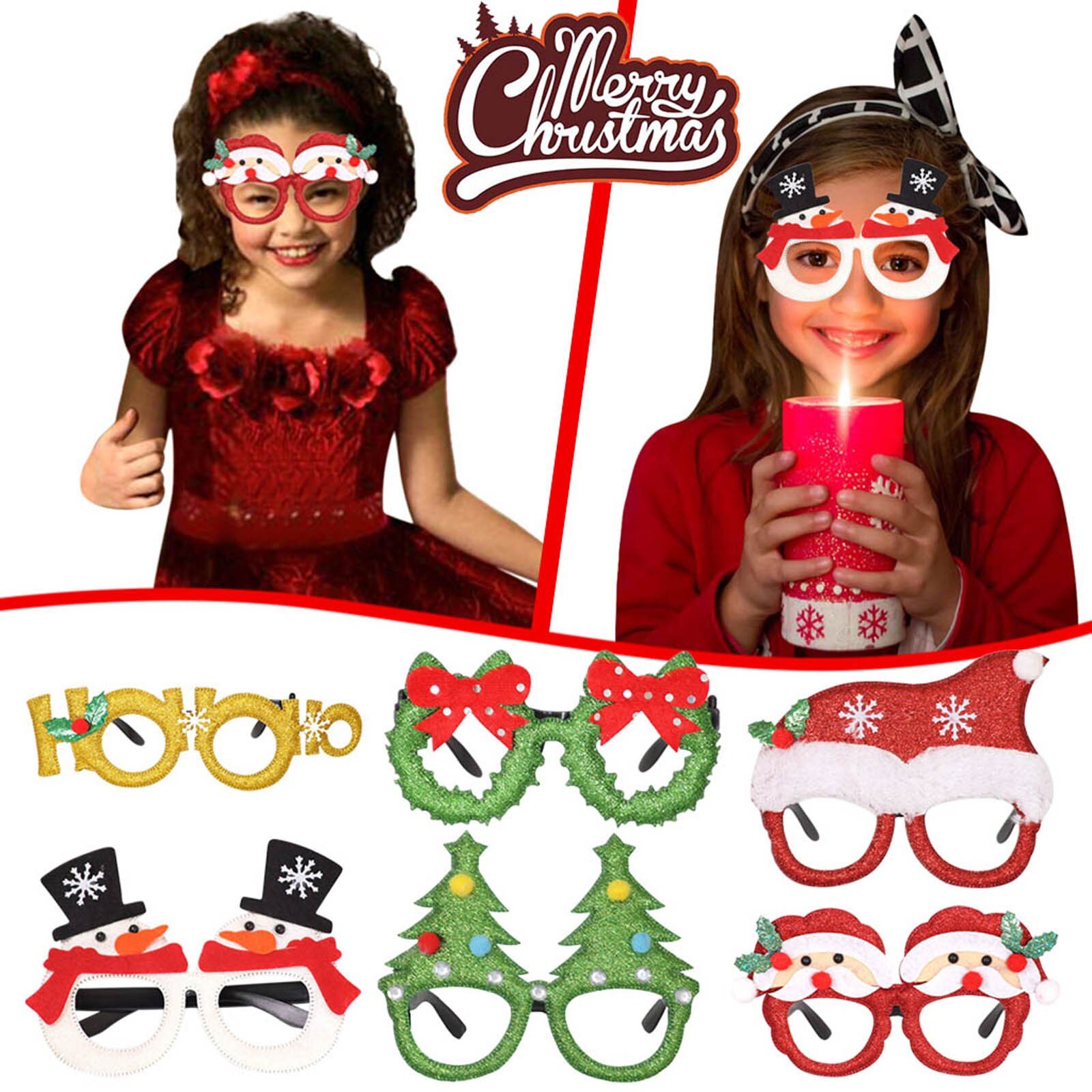 Noël noël lunettes claires spécifications nouveauté lunettes de soleil robe fête Santa adulte enfants fête jouets Santa bonhomme de neige habiller