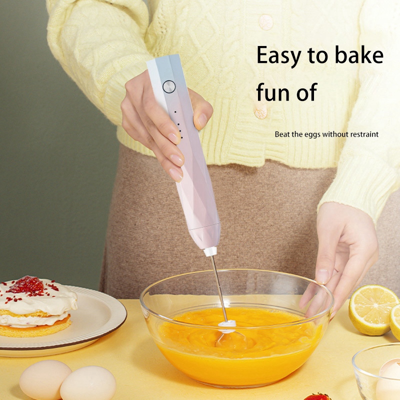 Electric Handheld Milk Frother Electric Whisk USB Charging Bubble Maker for Coffee Cappuccino and Cake Blue pink