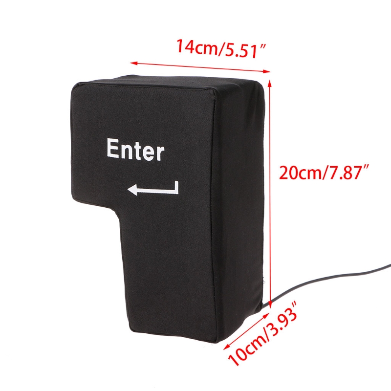 Pluche USB Invoer Kussen Gigantische Enter Toets Kussen MikaMax Enter Knop XXL - Anti Stress Kussen - USB Aansluiting - Werkt Als Een Echte Enter Knop - 5.5 X 20 X 10