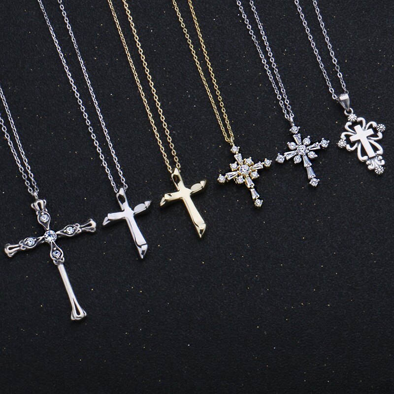 Diverse Mode Kruis Hanger Ketting Voor Vrouwen 925 Sterling Zilveren Religieuze Sieraden Oude 18K Goud Huwelijksgeschenken Diamanten