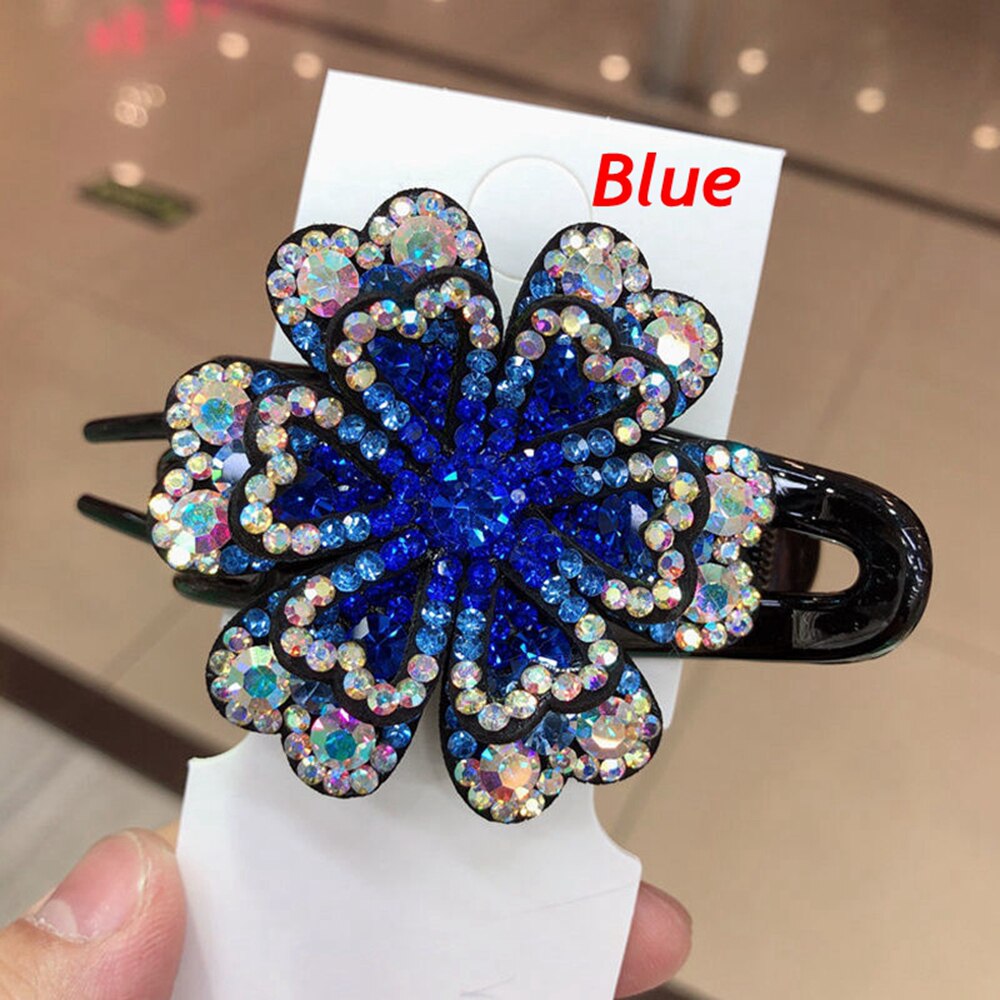 Épingle à cheveux en cristal pour femmes, pince à cheveux en forme de bec de canard avec strass, bijoux de coiffure pour filles, outils de coiffure,: Blue