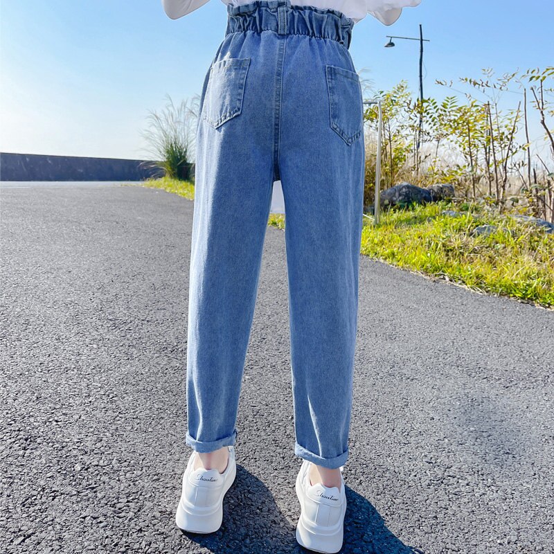 Bambini 2022 nuovo arrivo moda coreana Jeans Casual per ragazze vita elastica pantaloni in Denim tinta unita Jeans per bambini per adolescenti