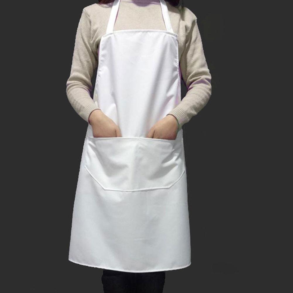 Delantal de trabajo de limpieza blanco, de fácil uso delantal de cocina, ropa de Chef para hornear con bolsillos, cocina casera, Unisex