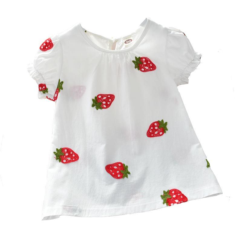 2021 estate nuove camicette da bambina camicia da bambino in cotone con stampa di fragole manica corta carino abbigliamento Casual per bambini camicie abito