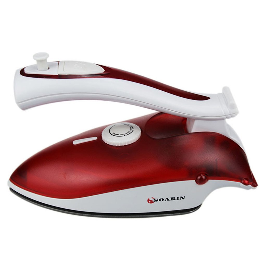 Portable Compact Size Foldable Handle Electric Steam Iron Baseplate Steam Iron Handheld Home Travel Use: Pink
