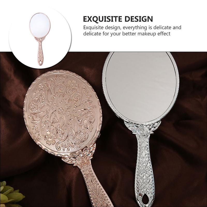 Espejo de mano Retro tallado en oro rosa, espejo portátil de maquillaje para mujer