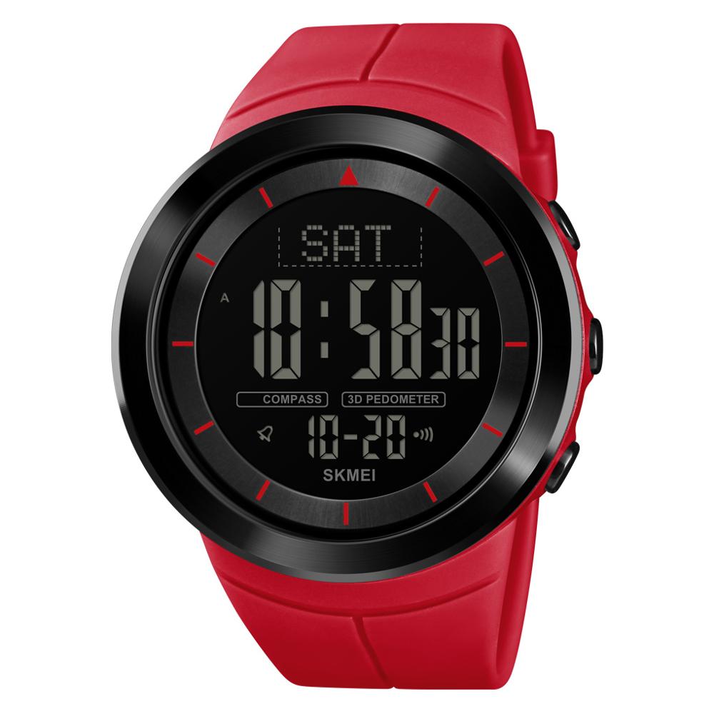 Skmei 1403 Mannen Digitale Horloge Kompas Armband Waterdicht Mannen Polshorloge Calorie Stappenteller Sport Horloges Mannelijke Klok Horloge: Rood