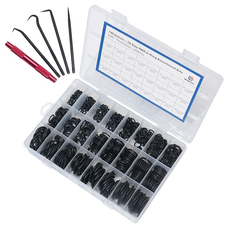 740Pcs 1200Pcs Nitril Rubber O Ring Set Met Haak Gereedschap Nbr Seal Ringen Pakking Oring 24 Maten Olie-Slip Afdichting O-Ring Kit: 740PCS with Hooks