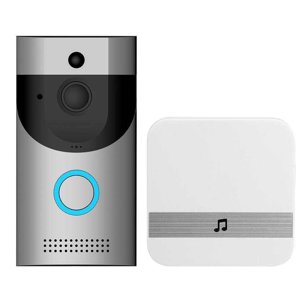 B30 trådløs wifi intercom video dørklokke + b10 dørklokke modtager sæt: Sølv / Uk-stik