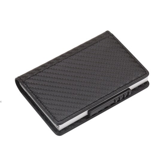 RFID Credit Card Box Case Aluminium+Leather Card Holder Wallet Manual Slider Anti-Scan Card Cover Men Women: black1