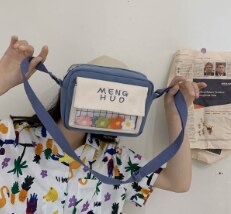 Koreaanse Versie Van De Ins Studenten Originele Ins Bloemen Transparante Xie Kua Bao Canvas Tas Vrouwen Schouder Schouder tas: blue