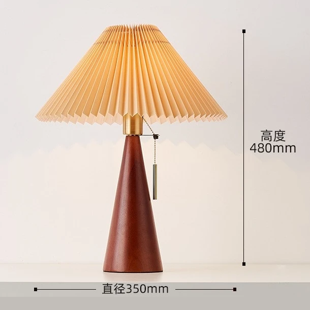 Nordiske retro plisserte bordlamper ledet heltre skrivebordslamper arbeidsrom lesebordlampe til soverom hjemmedekorasjon belysning  e27: Svart