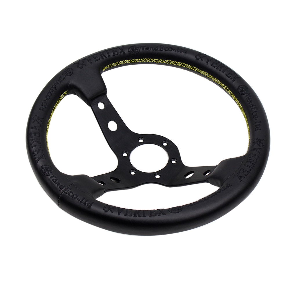 Universal Steering Wheel Black Vertex Leather 330mm Deep Dish Embroidery Tuning Drifting Sport Racing Steering Wheel