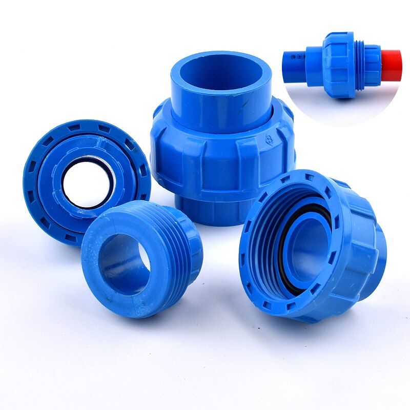1Pc 20 25 32 40 50mm ID Thickening Blue PVC Union Joint PVC Pipe Connector For Irrigation Garden Hydroponic System