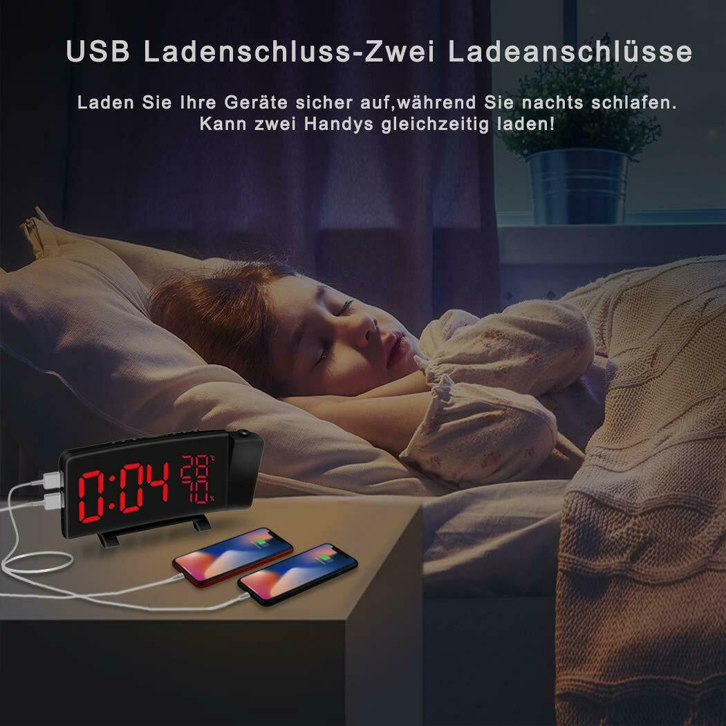 3 Color LED Digital Alarm Clock Radio Projection With Temperature And Humidity Mirror Clock Multifunctional Bedside Time Display