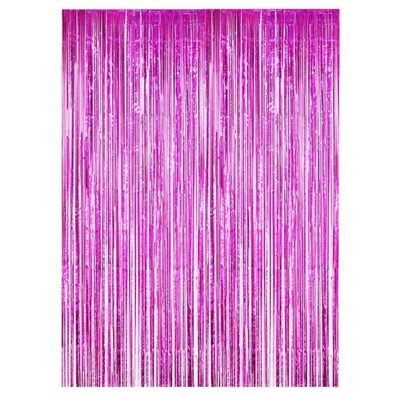 39 X 98in Metal Mercerized Curtain For Birthday Wedding Party Background Tassel Curtain DIY Studio Decoration: Rose red