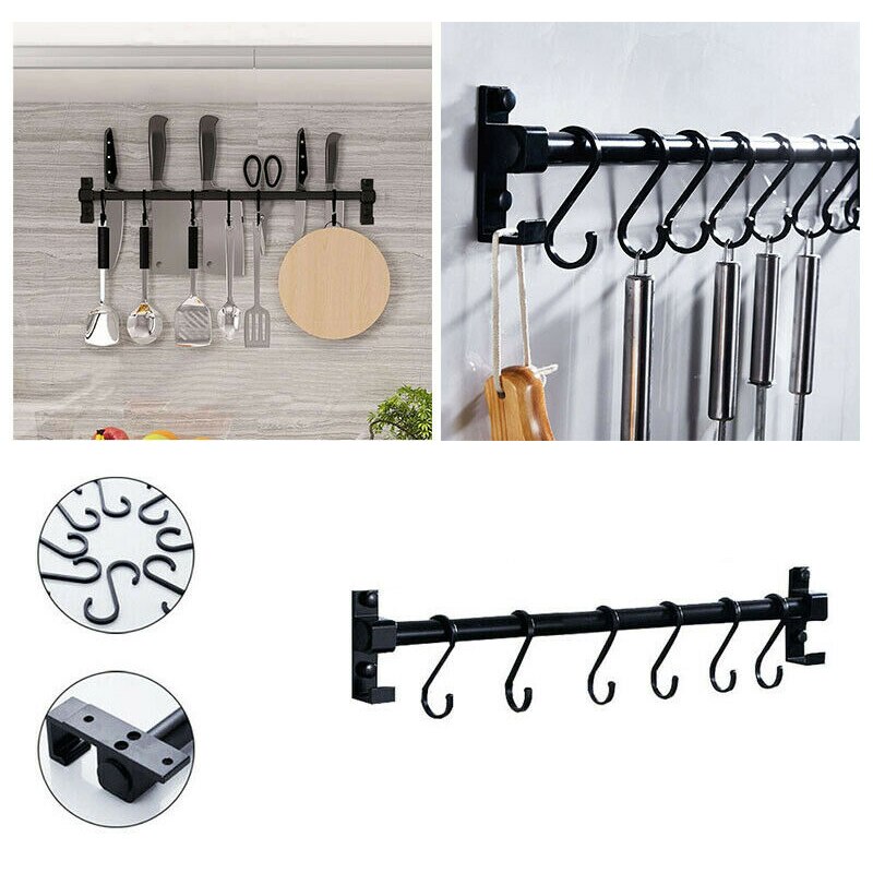 ! Kitchen Rail Rack Wall Mounted Utensil Hanging Rack Hanger 6 Hooks Holder Tool: Default Title