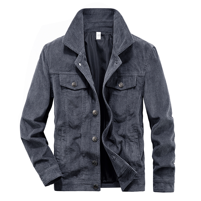 Chaqueta de pana para hombre, abrigo ajustado de manga larga con cremallera, Estilo Vintage, informal, a la , primavera y otoño: 4XL / Gris