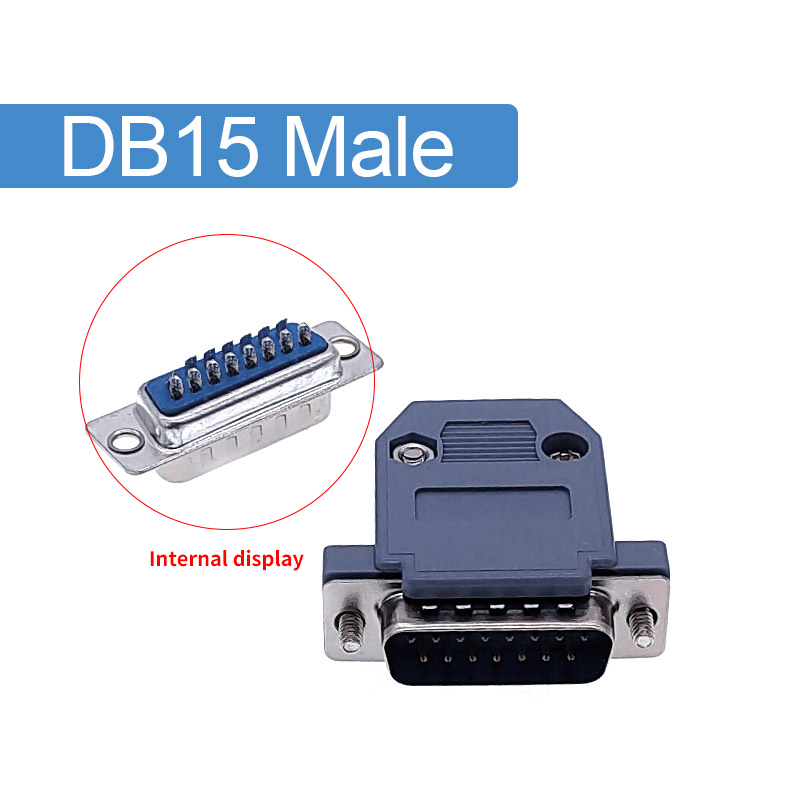 Connecteur DB15 à 2 rangées, trou/broche femelle mâle, adaptateur de prise, en laiton argenté doré, D SUB DP15 + coque en plastique: silver male