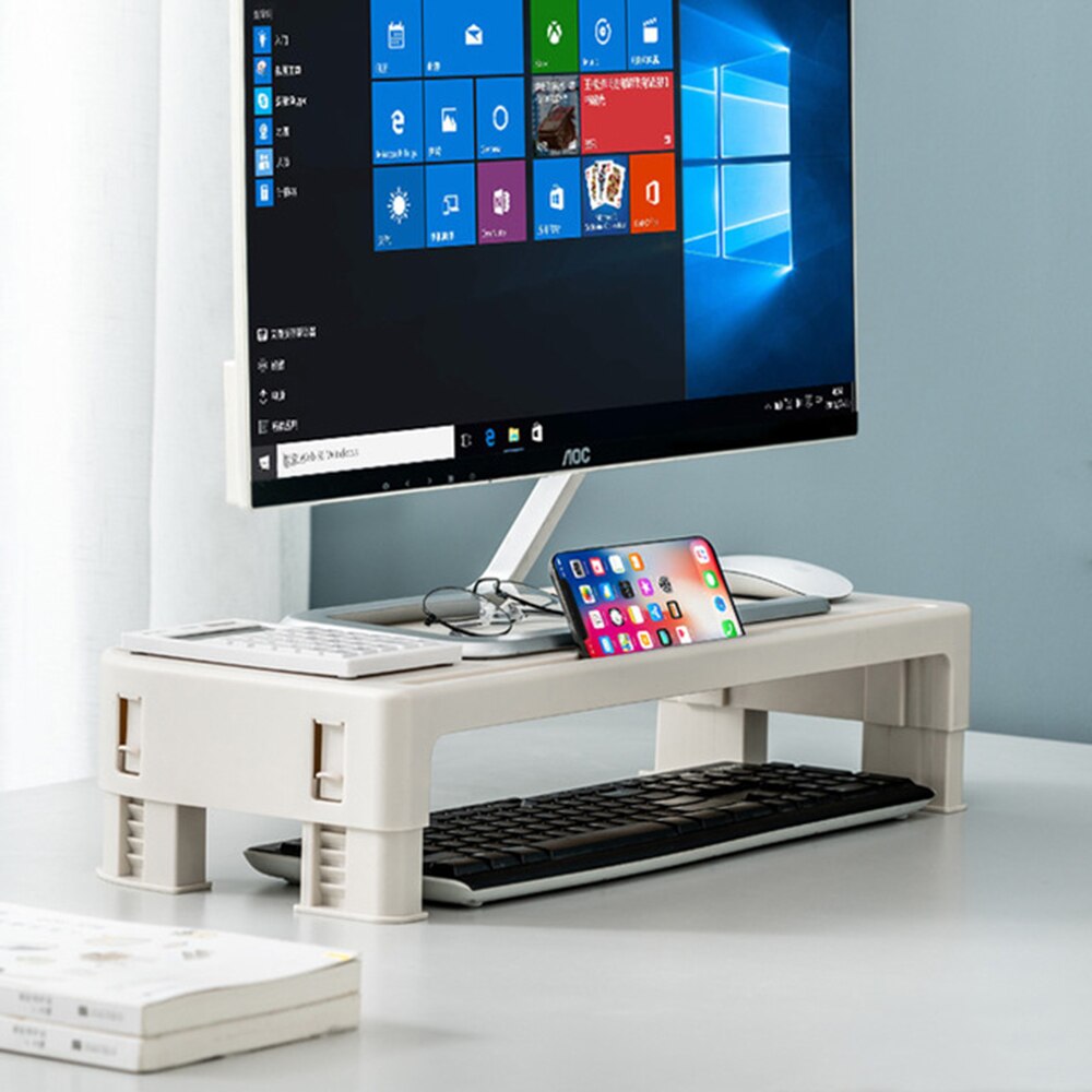 Computer Monitor Stand Multi-function Laptop Stand Desk PC Notebook Desktop Screen Riser LCD LED Monitor Stand Protect the neck: Ivory