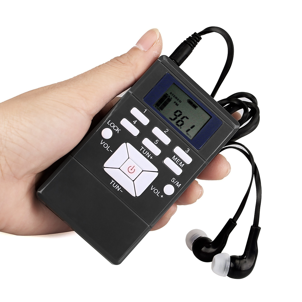 Mini DSP Stereo Radio FM Cyfrowy odbiornik zegara do spotkań Jednoczesne tłumaczenie Clip-on Radio ze smyczą do słuchawek 1.2