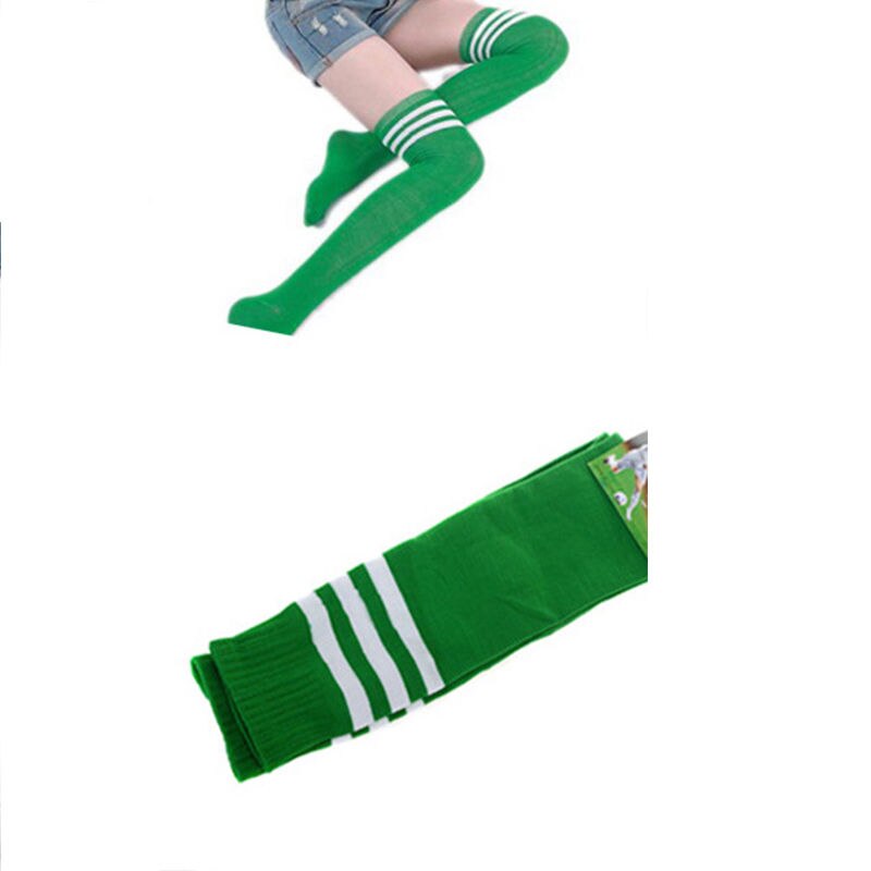 Chaussettes hautes au dessus du genou pour filles et femmes, longues et rayées, Sexy, pom-pom girl,: Green