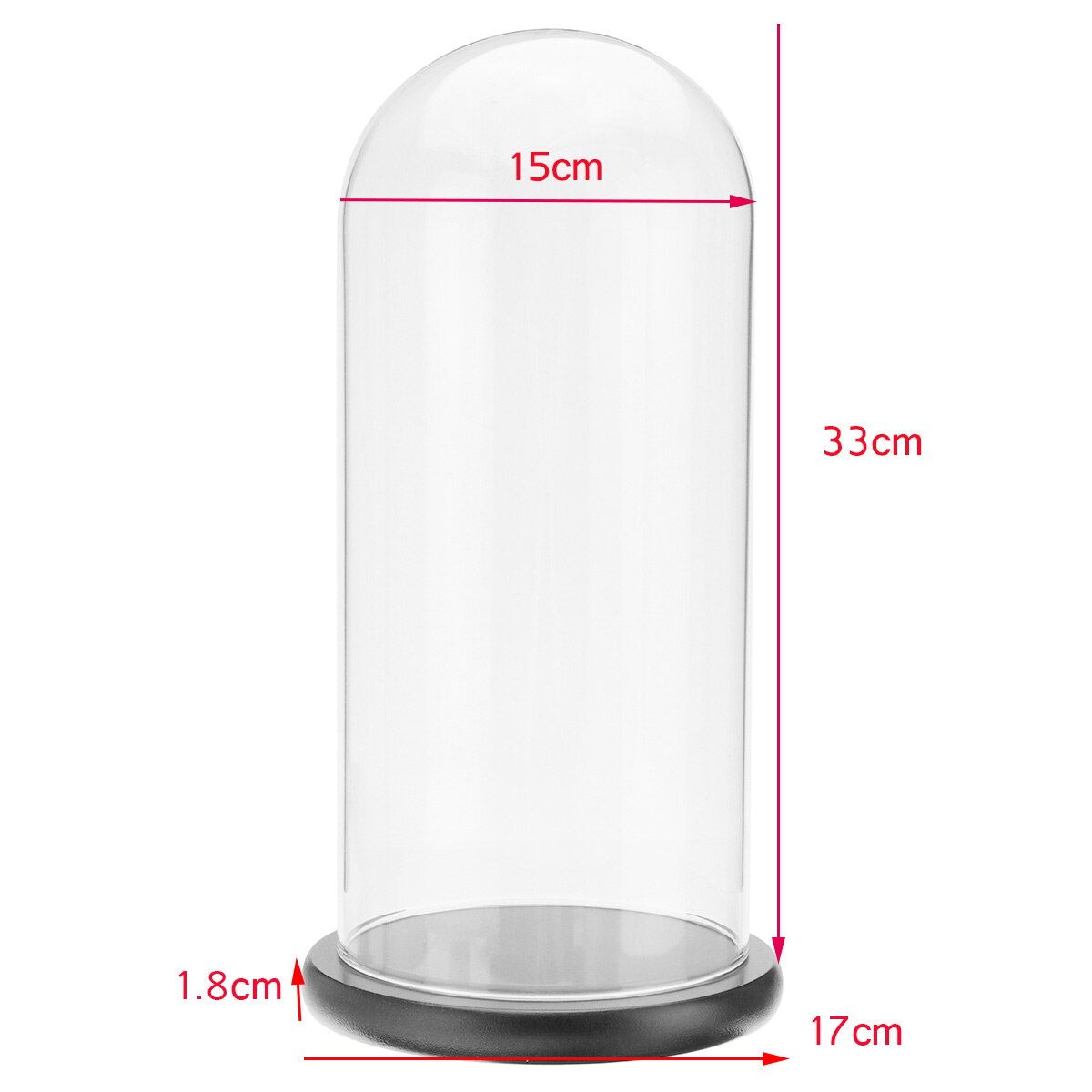 Glass Globe Display Dome Cover Cloche Bell Jar Immortal Flower Rose Preservation Vase Wooden Base Wedding Home Decoration: Black  33x15CM