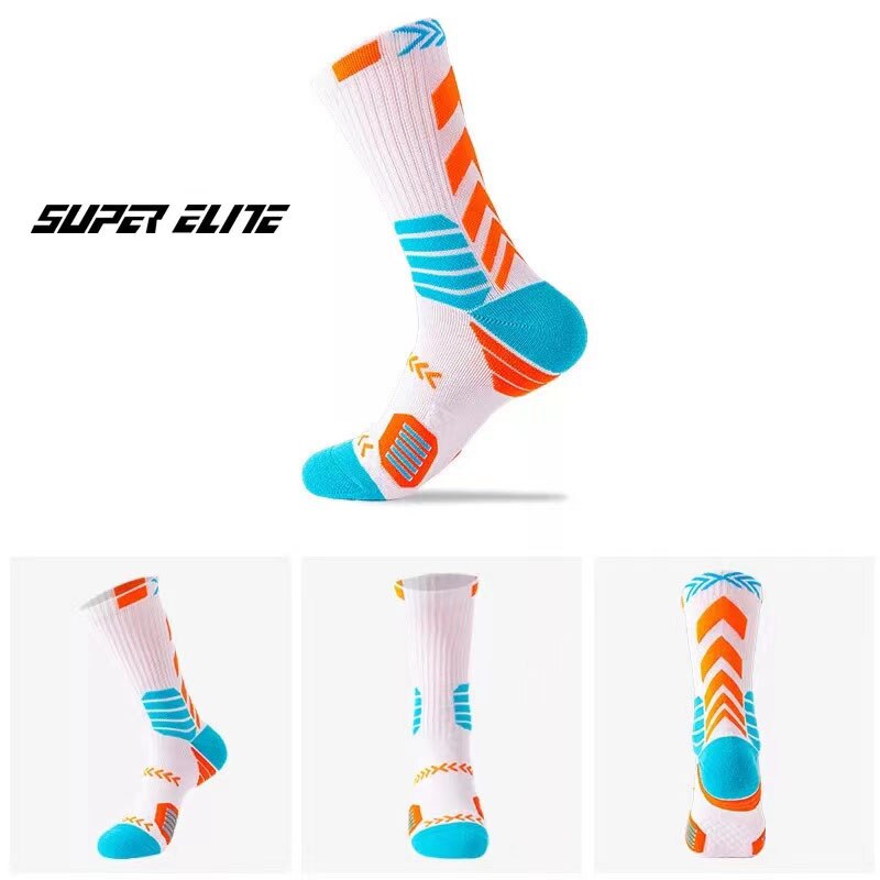 Original SUPER ELITE Lange Rohr Basketball Socken Größe 38-44 für Männer Frauen Atmungsaktiv Schweiß-absorbent Dicken Sport socken Nicht-slip: White Orange