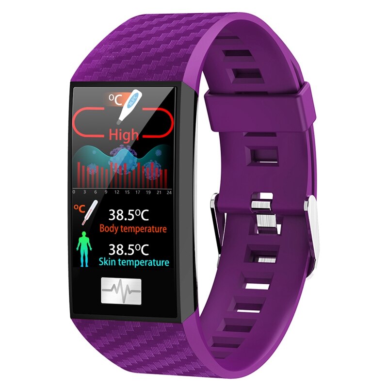 DT NO.1 DT58 Pro 24 Hour Temperature Monitor Wristband Fitness Tracker Weather Outdoor Health Smart Watch Band for Android IOS: Purple