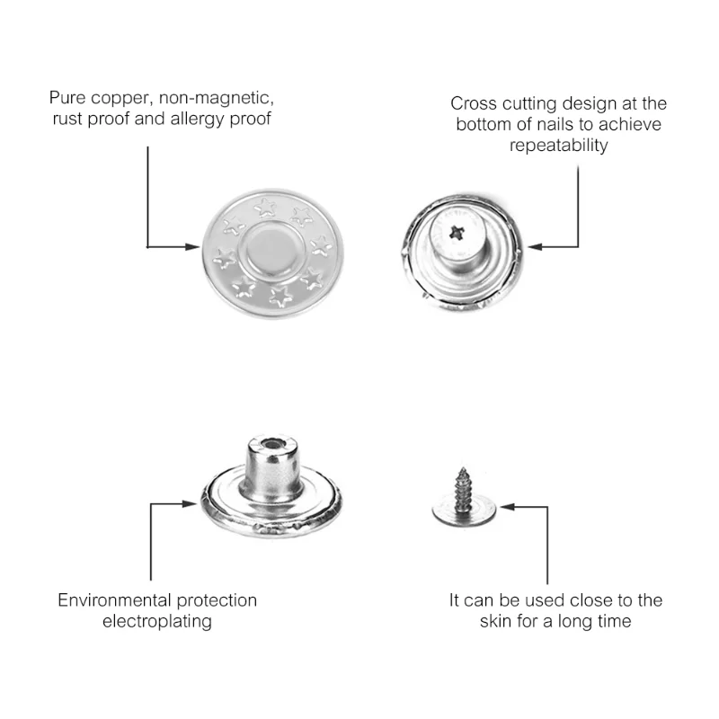10 Stuks Jeans Knoppen Vervanging 17 Mm Geen Naaien Metalen Knop Reparatie Kit Nailless Verwijderbare Jean Knoppen Naaien Accessoires